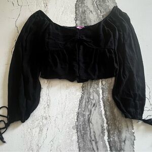Miami Black Crop Top with Puff Sleeves